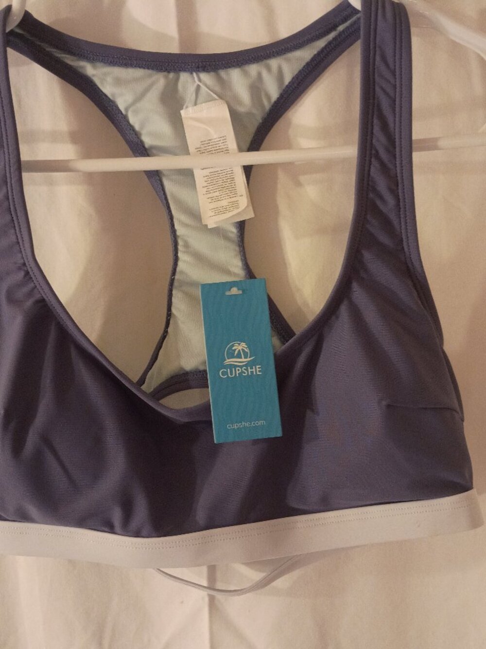 NWT! Cupshe Periwinkle Color Racerback Bikini With White Trim Around Edges
